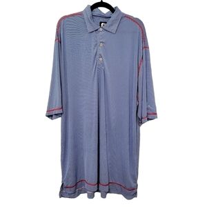 FootJoy Men's Short Sleeve Striped Polo Shirt Blue White‎ Stripe Red Stitching
